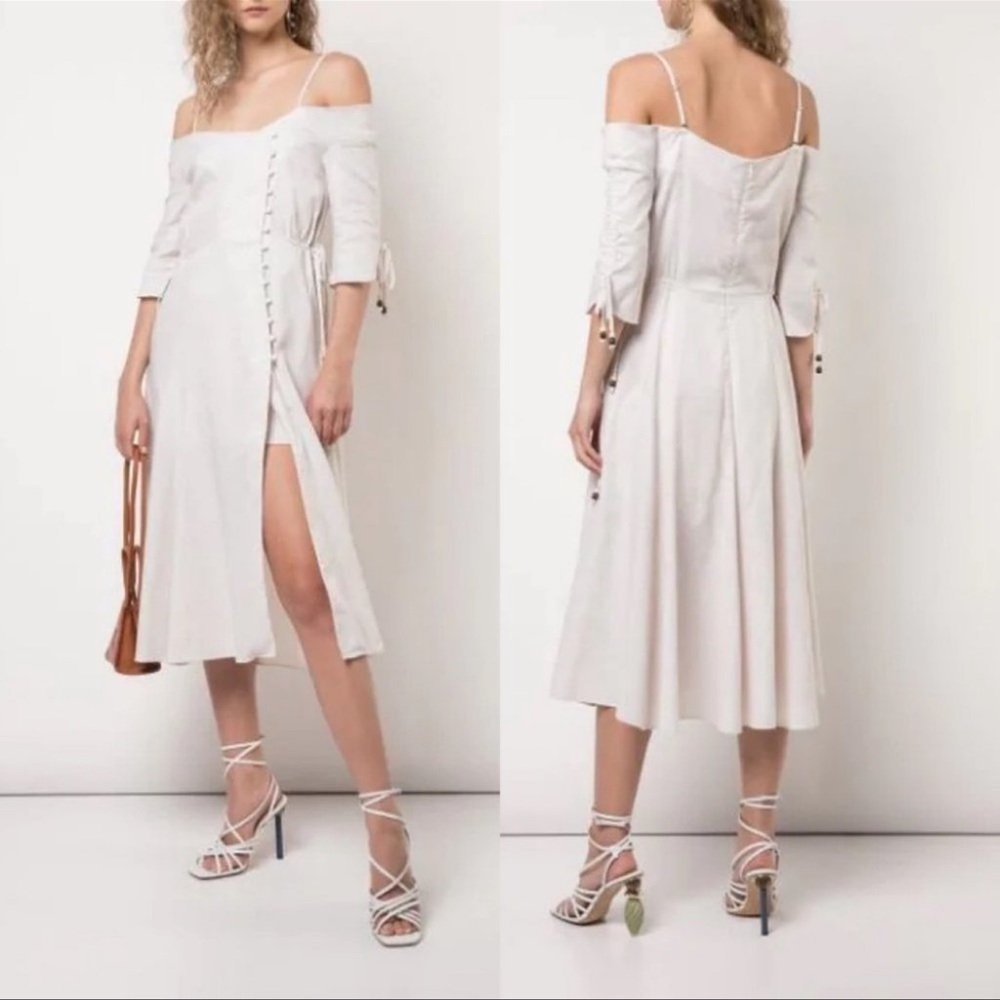 Jonathan Simkhai off the shoulder cream beige cotton and linen dress Sz XS - Picture 2 of 15